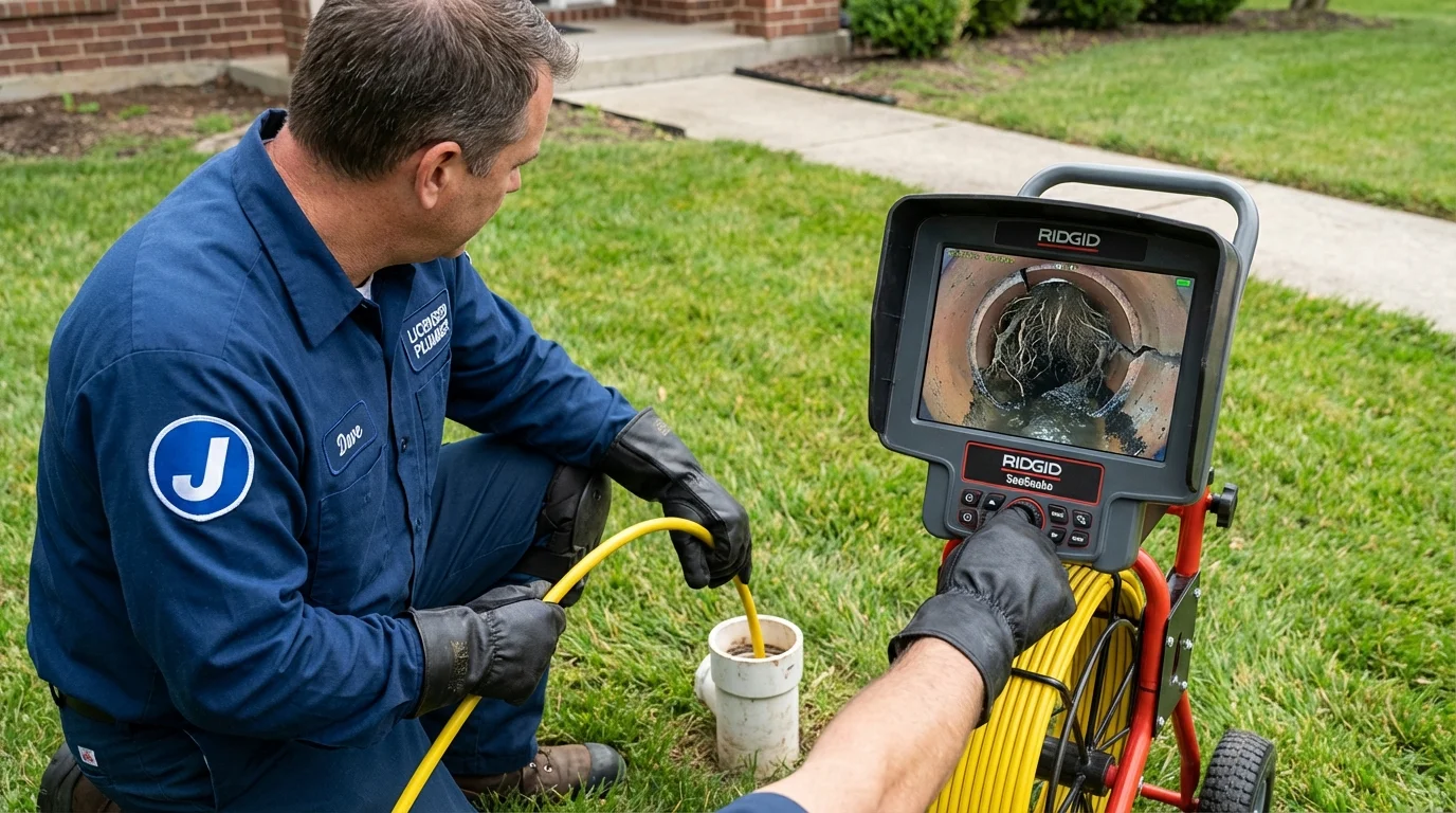 Sewer camera inspection being performed by Johns Plumbing LLC in Stilwell