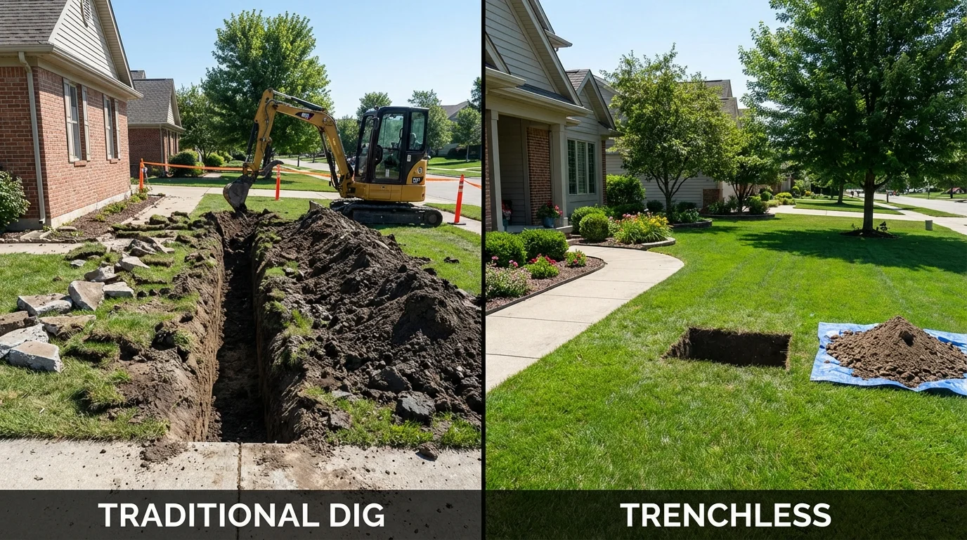 Trenchless sewer repair with minimal yard damage versus traditional excavation in Stilwell, OK
